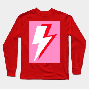 White and Red Lightning Pattern on Pink Long Sleeve T-Shirt